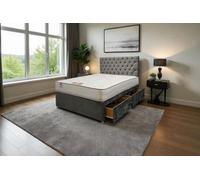 Knight Sleep Athens Grey Plush 6Ft Bed Set With Mattress, 2 Drawers Same Side & 24"headboard - Super King
