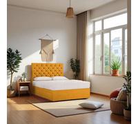 Knight Sleep Athens Mustard Plush 3Ft Bed Set With Mattress, 2 Drawers Same Side & 24"headboard - Single