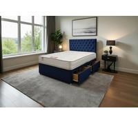 Knight Sleep Athens Navy Plush 2Ft6 Bed Set With Mattress, 2 Drawers Same Side & 24"headboard - Small Single