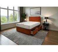 Knight Sleep Athens Orange Plush 5Ft Bed Set With Mattress, 2 Drawers Same Side & 24"headboard - King Size