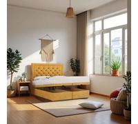 Knight Sleep Athens Ottoman Bed Mustard Plush 4Ft6 With Mattress & 24"headboard - Double