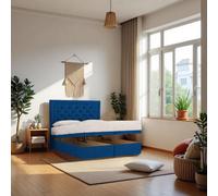 Knight Sleep Athens Ottoman Bed Navy Plush 4Ft6 With Mattress & 24"headboard - Double