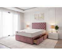 Knight Sleep Athens Pink Plush 5Ft Bed Set With Mattress, 2 Drawers Same Side & 24"headboard - King Size