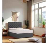 Knight Sleep Athens Plush Bed Set With Mattress, 2 Drawers Same Side & 24"Headboard in Charcoal | Size: Single Knight Sleep Charcoal Single