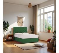 Knight Sleep Athens Plush Bed Set With Mattress, 2 Drawers Same Side & 24"Headboard in Emerald | Size: Double Knight Sleep Emerald Double
