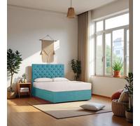 Knight Sleep Athens Plush Bed Set With Mattress, 2 Drawers Same Side & 24"Headboard in Light Blue | Size: Single Knight Sleep Light Blue Single
