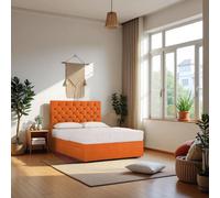 Knight Sleep Athens Plush Bed Set With Mattress, 2 Drawers Same Side & 24"Headboard in Orange | Size: Small Single Knight Sleep Orange Small Single