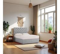 Knight Sleep Athens Plush Bed Set With Mattress, 2 Drawers Same Side & 24"Headboard in Silver | Size: Small Double Knight Sleep Silver Small Double
