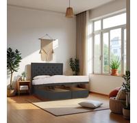 Knight Sleep Athens Plush Fabric End Opening Ottoman Bed + Mattress & 24" Headboard in Charcoal | Size: Double