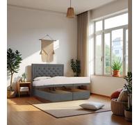 Knight Sleep Athens Plush Fabric End Opening Ottoman Bed + Mattress & 24" Headboard in Grey | Size: Small Single