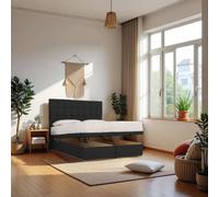 Knight Sleep Cubed End Opening Ottoman Bed With Mattress & 24" Headboard in Black | Size: Single