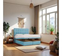 Knight Sleep Cubed End Opening Ottoman Bed With Mattress & 24" Headboard in Light Blue | Size: King
