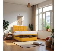Knight Sleep Cubed End Opening Ottoman Bed With Mattress & 24" Headboard in Mustard | Size: Double