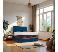Knight Sleep Cubed End Opening Ottoman Bed With Mattress & 24" Headboard in Navy | Size: Super King