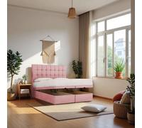 Knight Sleep Cubed End Opening Ottoman Bed With Mattress & 24" Headboard in Pink | Size: Double Knight Sleep Pink Double