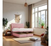 Knight Sleep Cubed Ottoman Bed Pink Plush 2Ft6 With Mattress & 24"headboard - Small Single