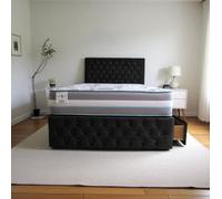 Knight Sleep Delaware Black Plush 5Ft Princess Sprung Divan Bed Set With Mattress, 4 Drawers & Headboard-King