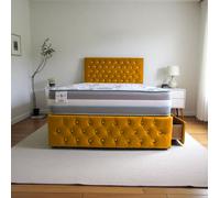 Knight Sleep Delaware Mustard Plush 5Ft Princess Sprung Divan Bed Set With Mattress, 2 Drawers & Headboard-King