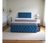 Knight Sleep Delaware Navy Plush 5Ft Princess Sprung Divan Bed Set With Mattress, 2 Drawers & Headboard-King