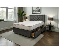 Knight Sleep Ellis Charcoal Plush Bed Set With Mattress, 2 Drawers Same Side & 24"headboard 4Ft6 - Double