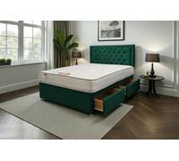 Knight Sleep Ellis Emerald Plush Bed Set With Mattress, 2 Drawers Same Side & 24"headboard 6Ft - Super King