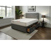Knight Sleep Ellis Grey Plush Bed Set With Mattress, 2 Drawers Same Side & 24"headboard 3Ft - Single