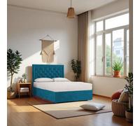 Knight Sleep Ellis Light Blue Plush 5Ft Bed Set With Mattress, 2 Drawers Same Side & 24"headboard - King Size