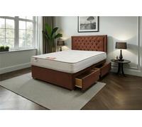 Knight Sleep Ellis Mocca Plush Bed Set With Mattress, 2 Drawers Same Side & 24"headboard 4Ft6 - Double