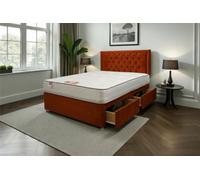 Knight Sleep Ellis Orange Plush Bed Set With Mattress, 2 Drawers Same Side & 24"headboard 4Ft - Small Double