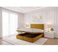 Knight Sleep Ellis Ottoman Bed Mustard Plush 4Ft6 With Mattress & 24"headboard - Double
