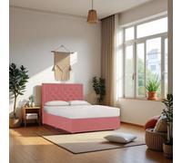 Knight Sleep Ellis Pink Plush 3Ft Bed Set With Mattress, 2 Drawers Same Side & 24"headboard - Single