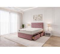 Knight Sleep Ellis Pink Plush Bed Set With Mattress, 2 Drawers Same Side & 24"headboard 3Ft - Single