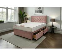 Knight Sleep Ellis Pink Plush Bed Set With Mattress, 2 Drawers Same Side & 24"headboard 6Ft - Super King
