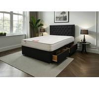 Knight Sleep Ellis Plush Bed Set With Mattress, 2 Drawers Same Side & 24"headboard In Black Black