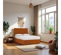 Knight Sleep Ellis Plush Bed Set With Mattress, 2 Drawers Same Side & 24"Headboard in Orange | Size: Super King