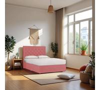Knight Sleep Ellis Plush Bed Set With Mattress, 2 Drawers Same Side & 24"headboard In Pink Pink