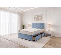 Knight Sleep Ellis Sky Blue Plush Bed Set With Mattress, 2 Drawers Same Side & 24"headboard 2Ft6 - Small Single