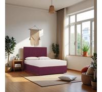 Knight Sleep Emily Aubergine Plush 4Ft6 Bed Set With Mattress, 2 Drawers Same Side & 24"headboard - Double