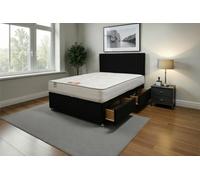Knight Sleep Emily Black Plush 4Ft Bed Set With Mattress, 2 Drawers Same Side & 24"headboard - Small Double