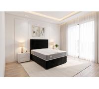 Knight Sleep Emily Black Plush 4Ft6 Bed Set With Orthopaedic Mattress, No Drawers & 24"headboard - Double