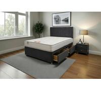 Knight Sleep Emily Charcoal Plush 4Ft6 Bed Set With Mattress, 2 Drawers Same Side & 24"headboard - Double