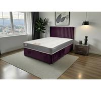 Knight Sleep Emily Divan Bed, No Drawers + Sprung Memory Foam Mattress & Headboard in Aubergine | Size: Small Single
