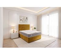 Knight Sleep Emily Divan Bed, No Drawers + Sprung Memory Foam Mattress & Headboard In Mustard Mustard