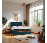 Knight Sleep Emily End Opening Ottoman & Mattress + 24" Headboard in Navy | Size: Double Knight Sleep Navy Double