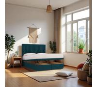 Knight Sleep Emily End Opening Ottoman & Mattress + 24" Headboard in Navy | Size: Small Single