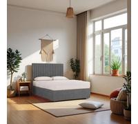 Knight Sleep Emily Grey Plush 4Ft Bed Set With Mattress, 2 Drawers Same Side & 24"headboard - Small Double