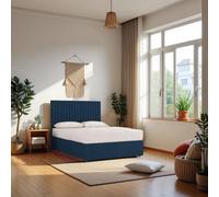 Knight Sleep Emily Navy Plush 3Ft Bed Set With Mattress, 2 Drawers Same Side & 24"headboard - Single