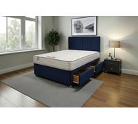 Knight Sleep Emily Navy Plush 4Ft6 Bed Set With Mattress, 2 Drawers Same Side & 24"headboard - Double