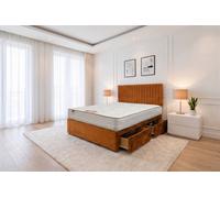 Knight Sleep Emily Orange Plush 6Ft Bed Set With Mattress, 2 Drawers Same Side & 24"headboard - Super King