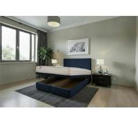 Knight Sleep Emily Ottoman Bed Navy Plush 6Ft With Mattress & 24"headboard - Super King